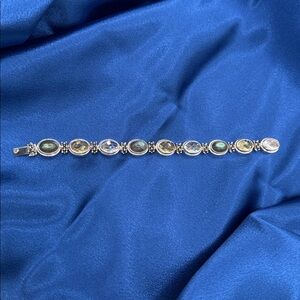 Michael Dawkins 925 Sterling Silver Clear Yellow Blue Stone Oval Link Bracelet